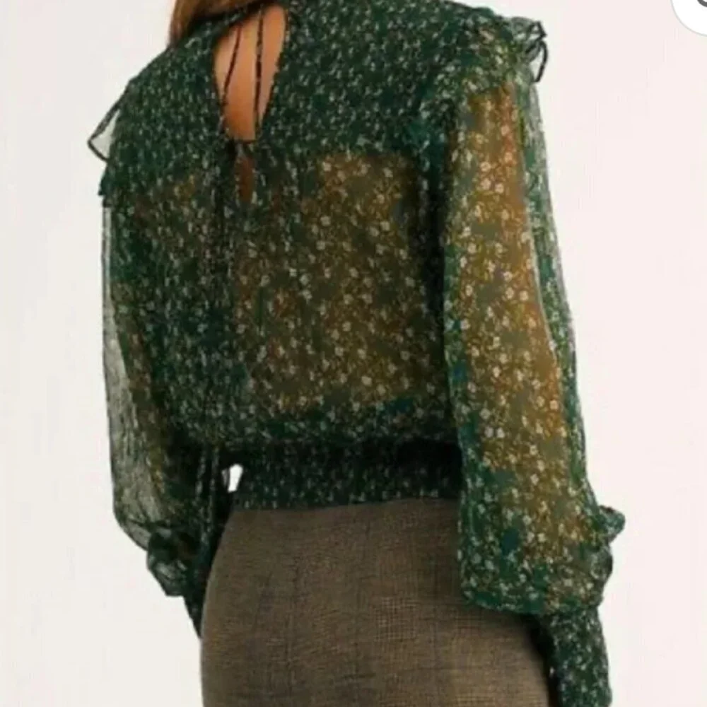 Free People Smocked Floral Roma Blouse in Forest Combo Womens Small Boho Indie